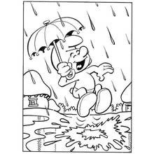 Coloriage Schtroumpf sautant dans une flaque d'eau