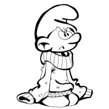 Coloriage Schtroumpf grognon assis en tailleur