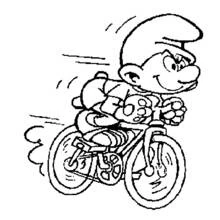 Coloriage Schtroumpf faisant du vélo à toute vitesse