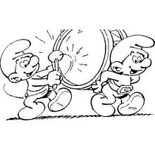 Coloriage Schtroumpfs portant et jouant d'un gros tambour Coloriage Schtroumpfs portant et jouant d'un gros tambour