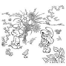 Coloriage Schtroumpf offrant des fleurs à la Schtroumpfette Coloriage Schtroumpf offrant des fleurs à la Schtroumpfette