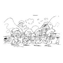 Coloriage Schtroumpfs se promenant dans le village