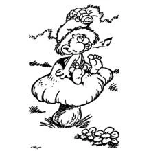 Coloriage Schtroumpf assis sur un champignon en sifflotant Coloriage Schtroumpf assis sur un champignon en sifflotant