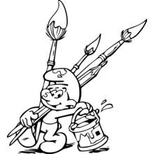 Coloriage Schtroumpf transportant des pinceaux et un pot de peinture