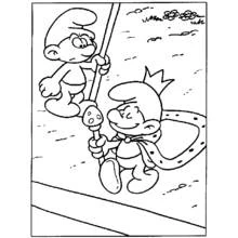 Coloriage Schtroumpfs marchant avec un bâton et une couronne Coloriage Schtroumpfs marchant avec un bâton et une couronne