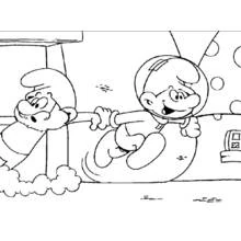 Coloriage Schtroumpf flottant dans l'espace tenu par le Grand Schtroumpf Coloriage Schtroumpf flottant dans l'espace tenu par le Grand Schtroumpf