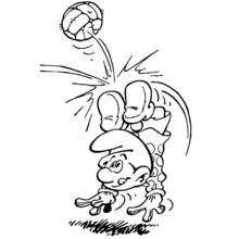 Coloriage Schtroumpf faisant un retourné acrobatique avec un ballon