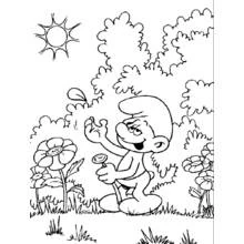 Coloriage Schtroumpf attrapant un pétale dans le jardin Coloriage Schtroumpf attrapant un pétale dans le jardin