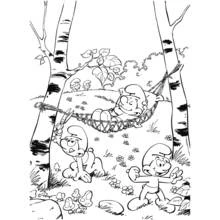Coloriage Schtroumpfs se relaxant dans la forêt