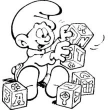 Coloriage Schtroumpf jouant avec des cubes alphabet