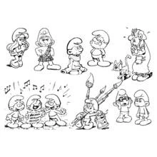 Coloriage Schtroumpfs en groupe avec Gargamel et Azraël