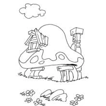 Coloriage Schtroumpfs maison champignon avec cheminée Coloriage Schtroumpfs maison champignon avec cheminée