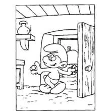 Coloriage Schtroumpf entrant par une porte en bois Coloriage Schtroumpf entrant par une porte en bois