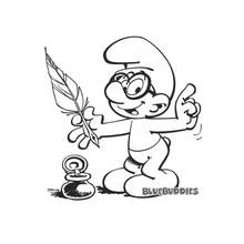 Coloriage Schtroumpf écrivant avec une plume Coloriage Schtroumpf écrivant avec une plume