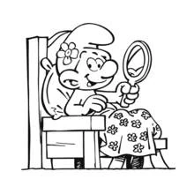 Coloriage Schtroumpf coquet se regardant dans un miroir
