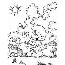 Coloriage Schtroumpf effeuillant une fleur Coloriage Schtroumpf effeuillant une fleur