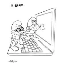 Coloriage Schtroumpf à lunettes et Grand Schtroumpf sur un clavier d'ordinateur Coloriage Schtroumpf à lunettes et Grand Schtroumpf sur un clavier d'ordinateur