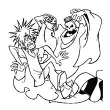 Coloriage Sammy effrayé par un fantôme tenant une clé