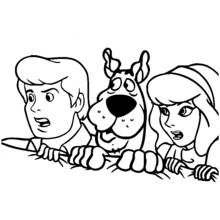 Coloriage Scooby-Doo, Fred et Daphné effrayés qui regardent