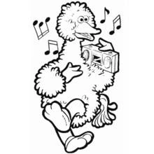 Coloriage Big Bird dansant avec une radio