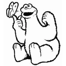 Coloriage Cookie Monster avec un papillon