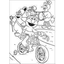 Coloriage Elmo fait du vélo avec ses amis de Sesame Street