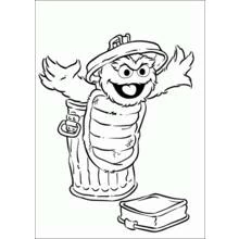 Coloriage Oscar le Grincheux sortant de sa poubelle
