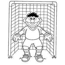 Coloriage Ernie gardien de but dans les filets