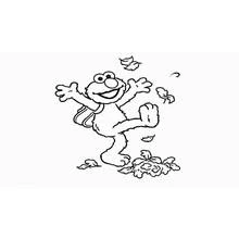 Coloriage Elmo jouant avec les feuilles d'automne