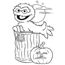Coloriage Oscar le grincheux dans sa poubelle pour Halloween