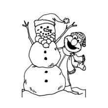 Coloriage Elmo debout près d'un bonhomme de neige
