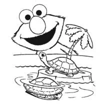 Coloriage Elmo observant des tortues sur une petite île