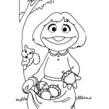 Coloriage Fille de Sesame street ramassant des glands