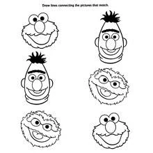 Coloriage Elmo, Bert et Oscar à associer