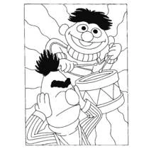 Coloriage Ernie jouant du tambour avec Bert