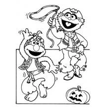 Coloriage Elmo et Zoé déguisés en cowboys