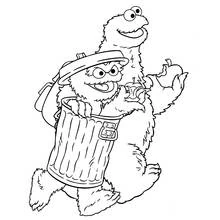 Coloriage Oscar le Grincheux et Macaron le glouton avec une pomme