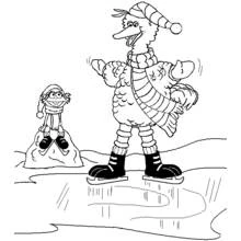 Coloriage Big Bird fait du patin à glace avec un ami
