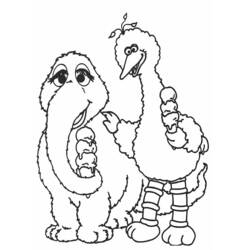 Coloriage Big Bird et Snuffleupagus mangeant une glace