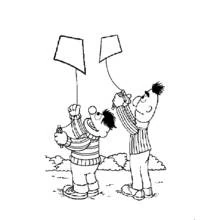 Coloriage Enrique et Beto font voler des cerfs-volants