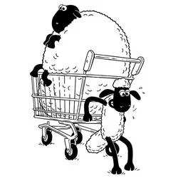 Coloriage Shaun le Mouton poussant un chariot de courses