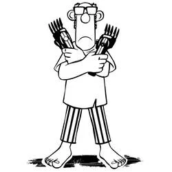 Coloriage Fermier tenant deux tondeuses dans Shaun le Mouton