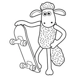 Coloriage Shaun le Mouton appuyé sur un skateboard