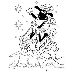 Coloriage Shaun le Mouton glissant sur une luge dans la neige