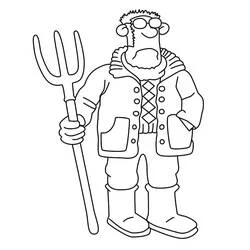 Coloriage Fermier de Shaun le Mouton tenant une fourche