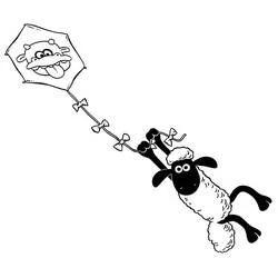 Coloriage Shaun le Mouton s'envolant avec un cerf-volant