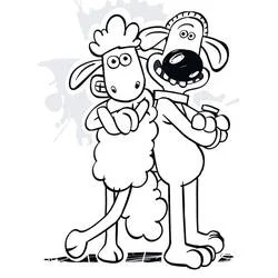 Coloriage Shaun le Mouton et Bitzer côte à côte