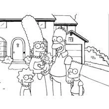 Coloriage Homer Simpson en famille devant la maison