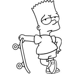 Coloriage Bart Simpson appuyé sur son skateboard
