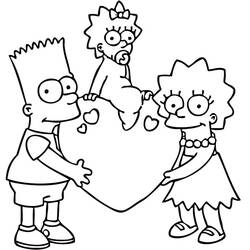 Coloriage Bart, Maggie et Lisa Simpson tenant un cœur